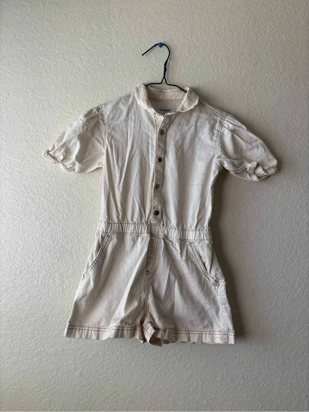 Old Navy Cream Short-Sleeve Cotton One-Piece Romper